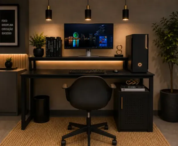 Mesa de Escritório Gamer Delluxe com armário.L130cm x P70cm x A 95cm
