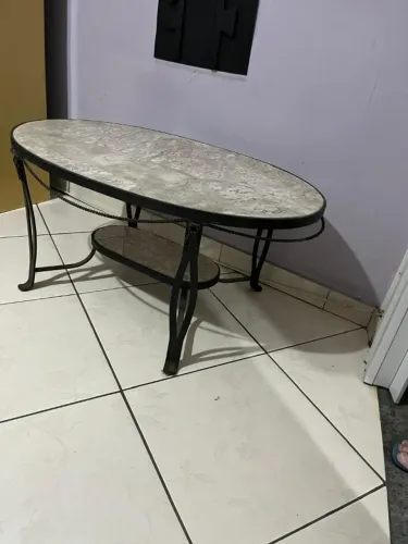 MESA CENTRO - AREA JARDIM, FERRO MACIÇO E MARMORE - PEÇA ANTIQUARIO