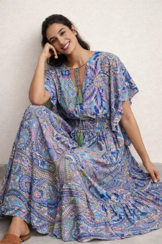 Vestido Longo Estampado Colorido - Toque de Seda