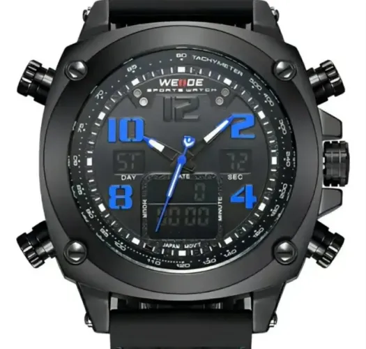 Relógio Masculino Weide Anadigi Wh-5208 Preto E Azul (Novo)