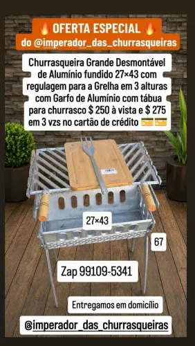 Churrasqueira Grande Desmontável com regulagem para a Grelha com kit churrasco completo