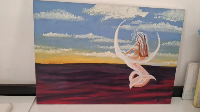 Arte - Pintura: A Lua e a Sereia, de Alice B. Xumau