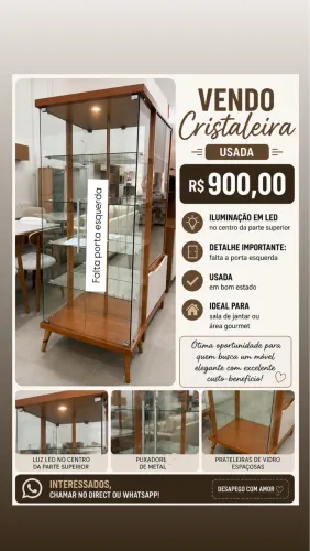 Cristaleira em vidro e luz led