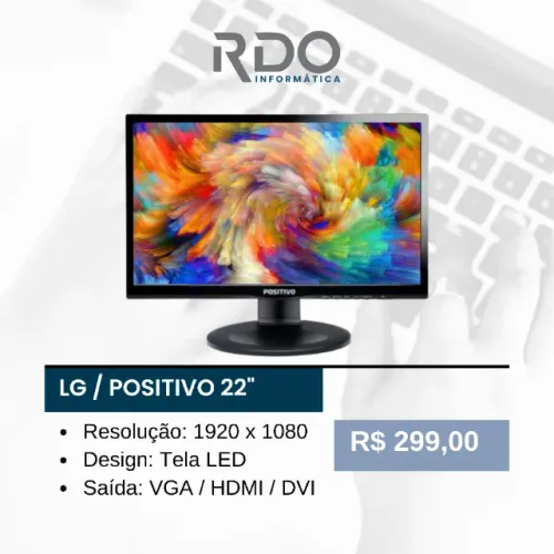 Monitor Positivo 22" LED Full HD (1920x1080) HDMI/VGA/DVI - Alta resolução e potente!