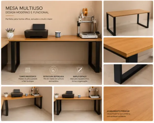 Mesa de Escritorio Reforçada (mdf + estrutura metálica forte).