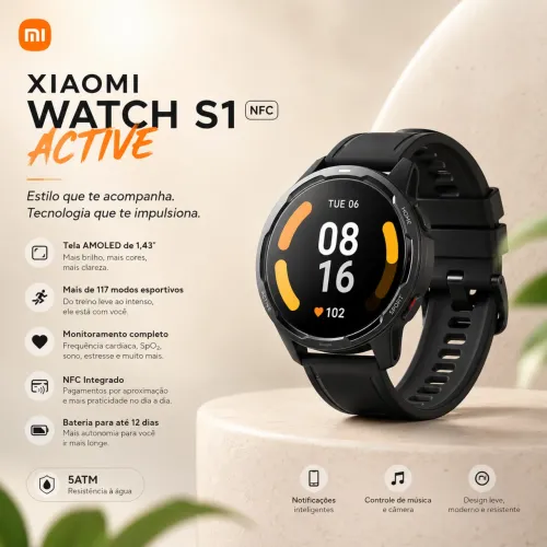 Smartwatch Xiaomi Watch S1 Active NFC - Tecnologia e Estilo no Seu Pulso