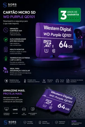 Cartão Micro SD 64GB WD Purple - Ultra Endurance para Câmeras e Segurança