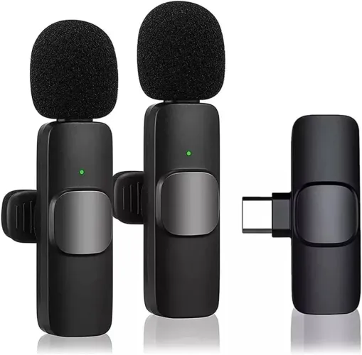 MICROFONE LAPELA SEM FIO 2 EM 1 COM CONECTOR TIPO C E CONECTOR LIGHTNING altomex