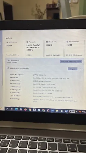 Vendo notebook lenovo ideapad 320-15ikb i5 sétima geração, estado de novo
