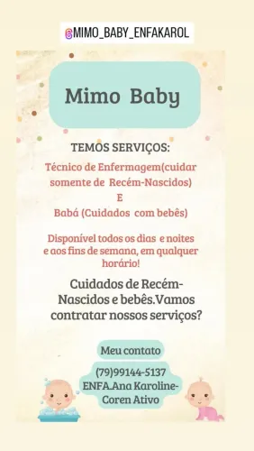 Prestação de serviços de babá e técnica de enfermagem 