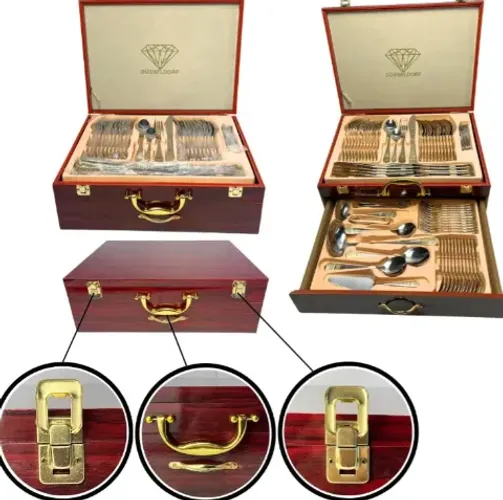 Faqueiro Kit Facas 84 Peças Serve 12 Pessoas Banhado a Ouro 24k