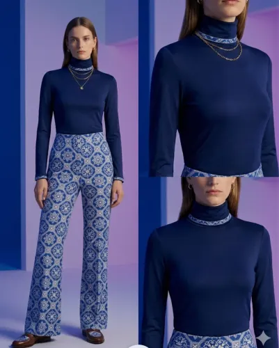 Calça flare em algodão estampa azuleijo portugues