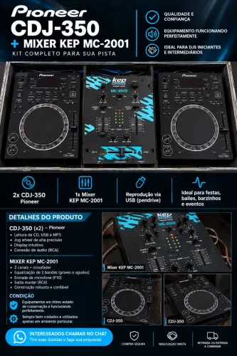 KIT DJ PIONEER CDJ-350 + MIXER KEP MC-2001