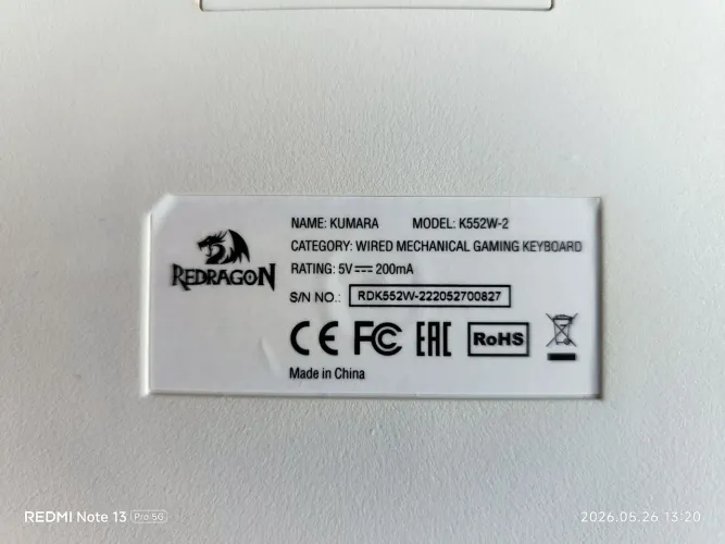 Teclado mecânico gamer Redragon Kumara Lunar Branco K552W-2