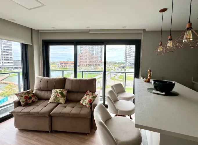 Apartamento mobiliado à venda no Inn, Parque Una - 46 m², 1 quarto, sacada com vista privi