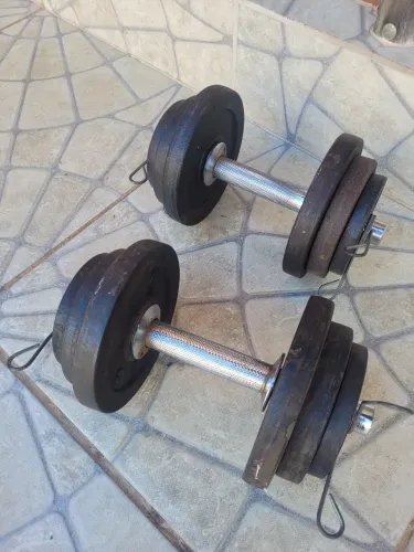 Par de halteres + anilhas 10 kgs + 4 presilhas 