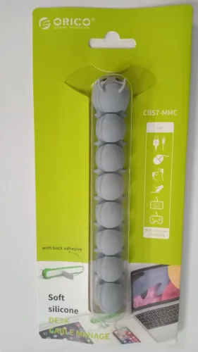 Kit com 2 organizador de cabos e fios Orico modelo lagarta cinza 7 slots com dupla face 3M