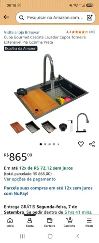 Cuba Gourmet Cascata Lavador Copos Torneira Extensivel Pia Cozinha Preta