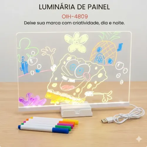 Luminária LED De Escrever Com 7 Canetas Lousa Mágica