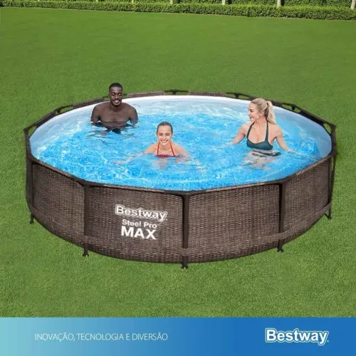 Piscina Estrutural 4678L Circular Deluxe + Filtro 110V ou 220V + Capa + Forro Bestway