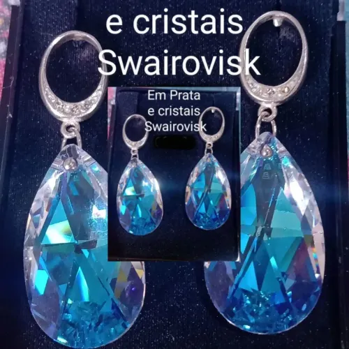 Brincos em Prata 925 com cristais Swarovski furta côr