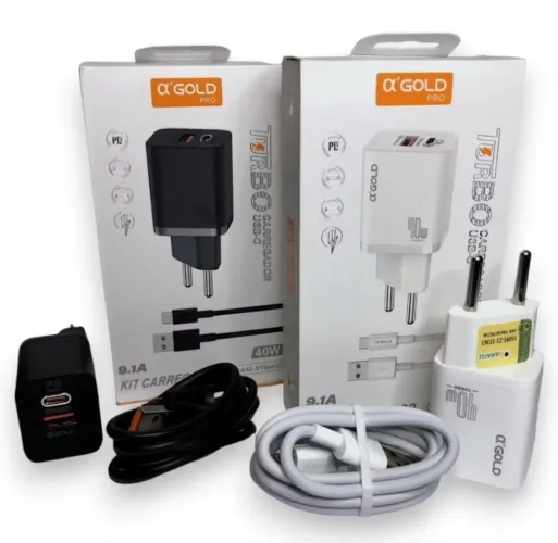 Carregador Portátil Turbo A'Gold CA42-3 USB-C 40W Preto p/ iPhone 15 e Samsung