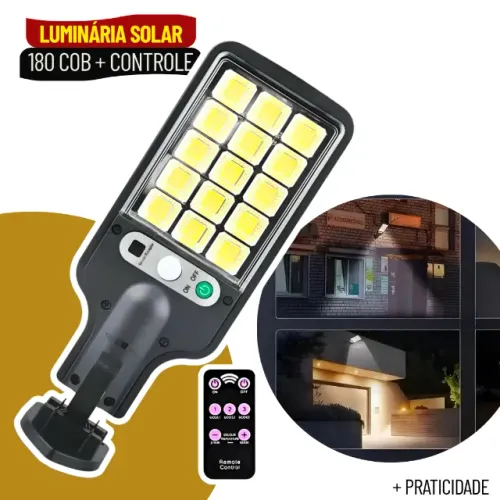 Mini Luminária Solar LED COB 180W com Sensor de Presença para Poste - SCS64