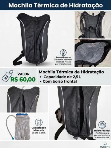 Mochila de hidratação térmica capacidade 2,5 litros