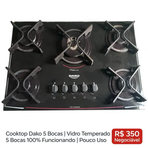 Cooktop Dako 5 Bocas - Vidro Temperado - Turbo Cook - Pouco Uso - R$350 Negociável