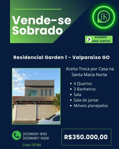 Vende-se Sobrado no Residencial Garden 1 Valparaíso GO