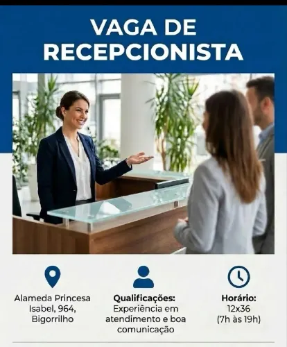 Vaga para Recepcionista 