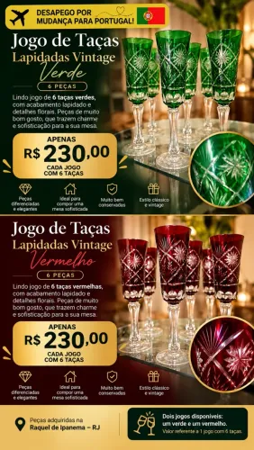 Jogo de Taças Lapidadas Vintage - Verde - 6 Peças