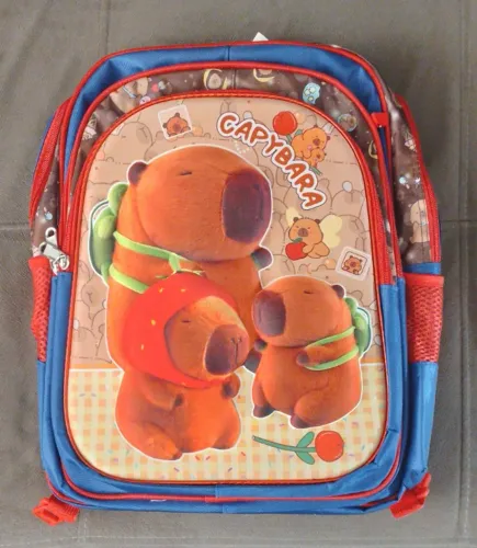 Kit Mochila Escolar Capivara + Estojo + Lancheira Térmica em 3D - Tam Grande