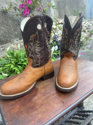 Bota de couro legítimo texana masculina mostarda