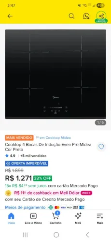 Cooktop indução 4 bocas Midea