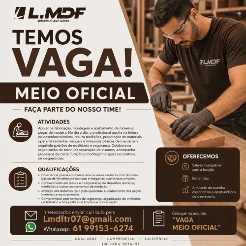 Vaga meio oficial em marcenaria 