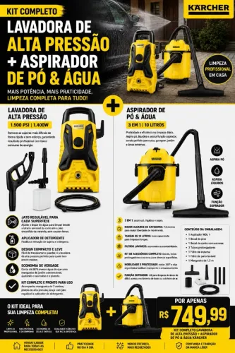 KIT LAVADORA DE ALTA PRESSÃO+ASPIRADOR DE PÓ E AGUA