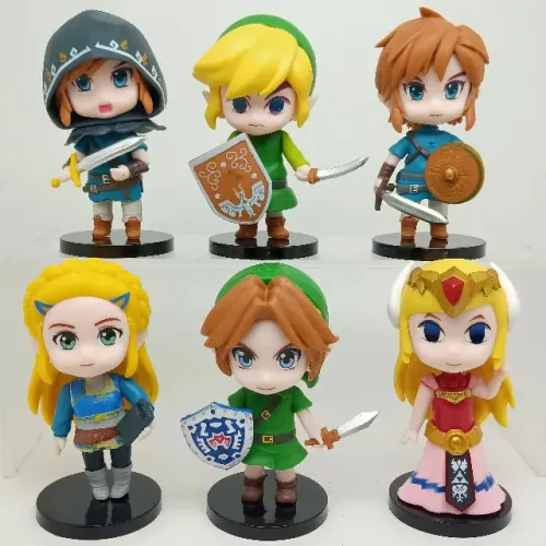 Kit 6 Bonecos de The Legend of Zelda - Miniaturas de Link e Princesa - Action Figure