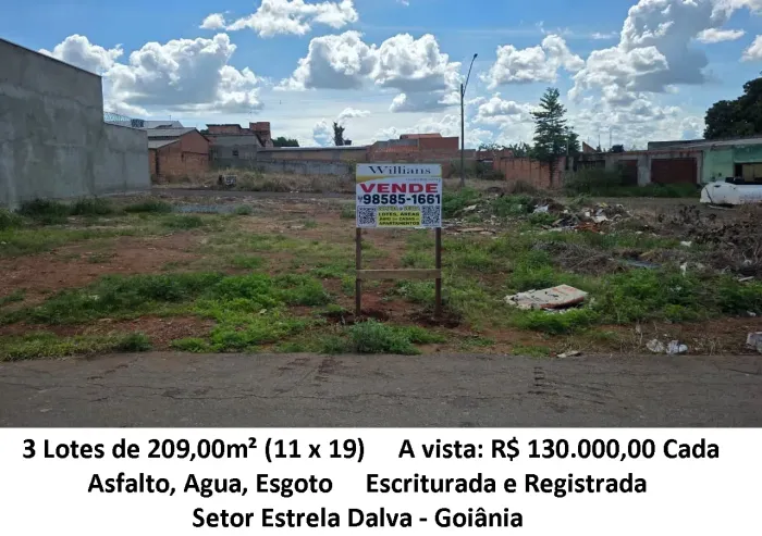 Leia a descrição: 3 Lotes de 209,00m² - Setor Estrela Dalva