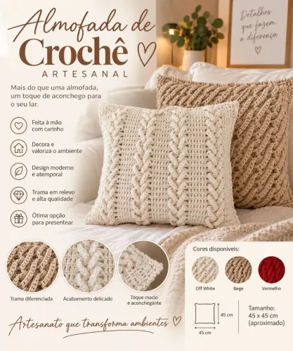 Almofada de Crochê Artesanal - Elegância e Conforto