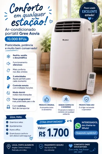 Ar-condicionado Portátil Gree Aovia 10.000 BTUs 