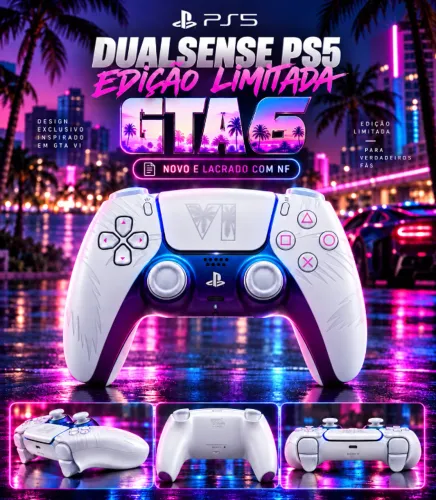 Controle DualSense PS5 GTA VI Edição Limitada Branco Novo Lacrado