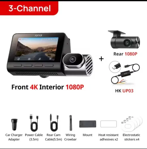 Camera veicular 70mai Dash Cam 3 canais T800-2n UP003 4k+1080p+1080p