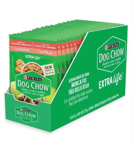 15 Sachês Dog Chow Extra Life Frango 100g - Caixa Fechada