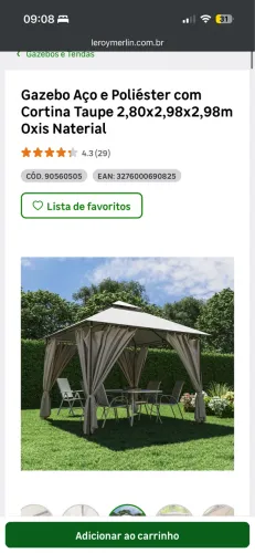 Gazebo com estrutura em aço desmontável