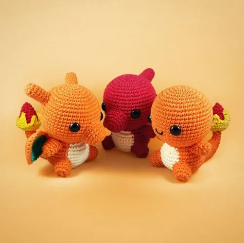 Charmander, Charmeleon e Charizard Amigurumi Crochê 