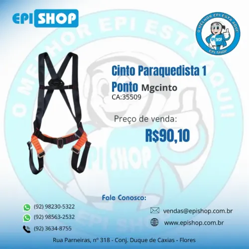 Cinto Paraquedista Poliéster com absorção de energia 1 ponto de ancoragem 2013 Mgcinto