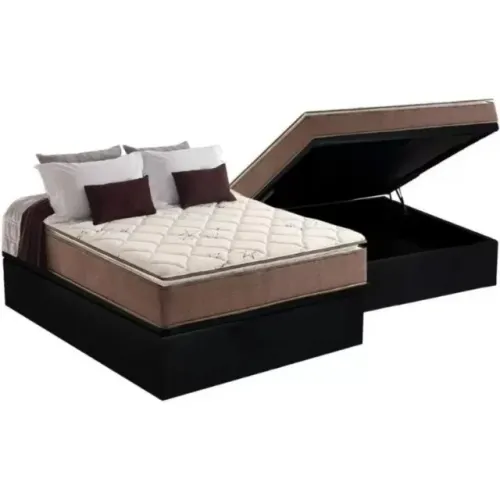 Colchão Casal Star Pillow In + Base Box Baú Corino - Anjos e Biostar