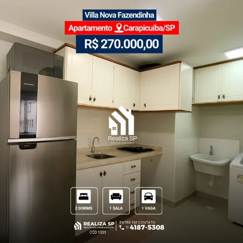 Apartamento à Venda - 35,2 - Condomínio Villa Nova Fazendinha - Carapicuíba/SP | 02 dormit
