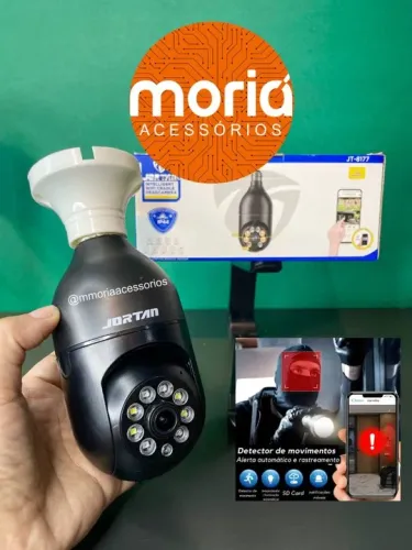 Camera Wifi Lampada 360gral Segurança Visão Noturna Cor Preto